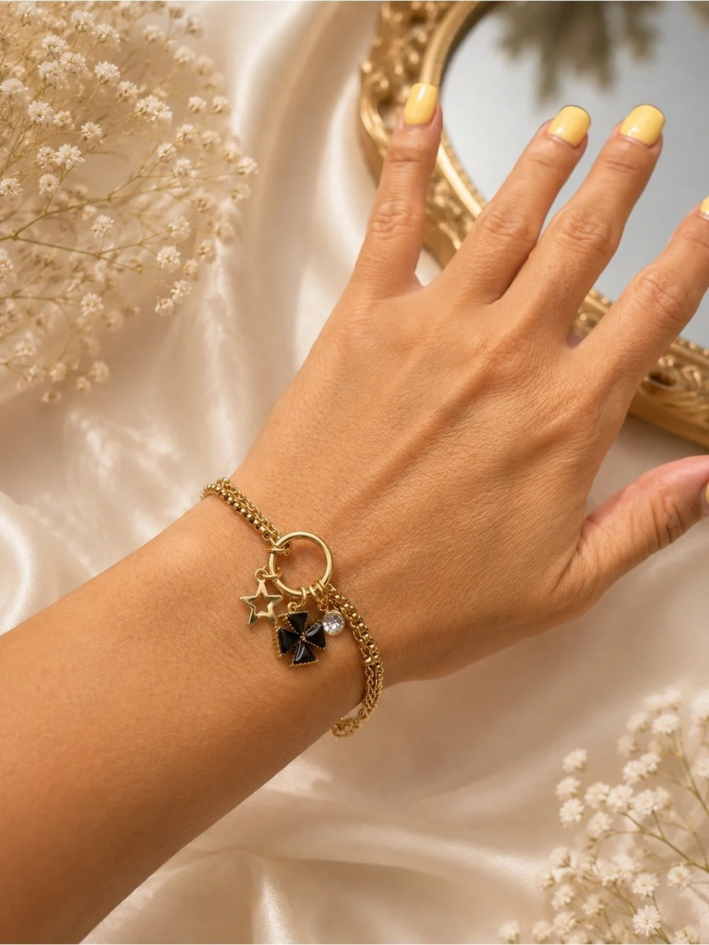 Gold Bracelet with Black Clover Charm - Women's Jewelry